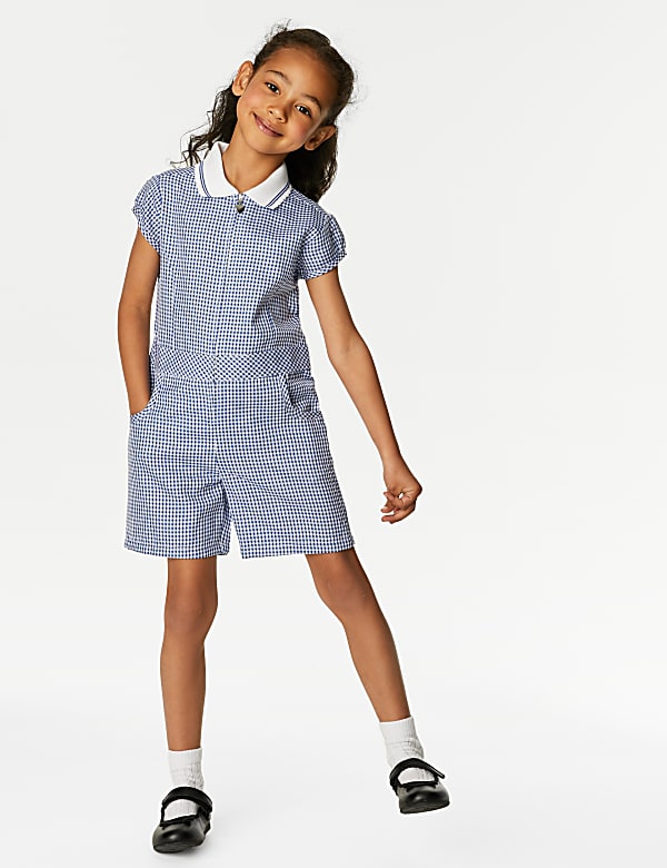 Girls' Gingham School Playsuit (2-14 Yrs) - KR