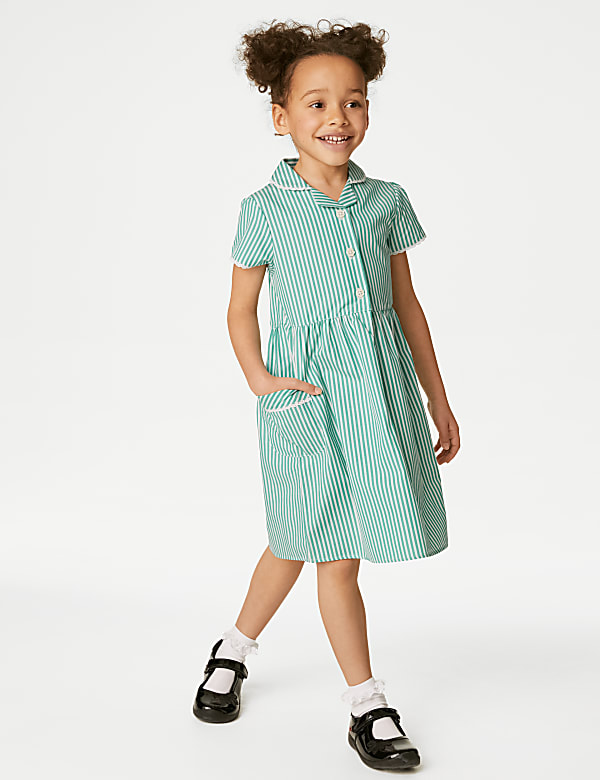 Girls' Pure Cotton Striped School Dress (2-14 Yrs) - OM