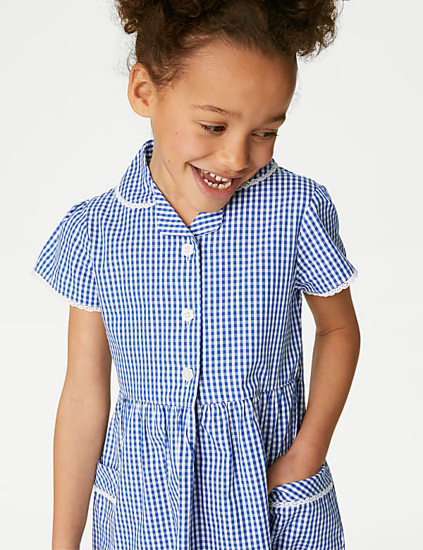 Girls' Pure Cotton Gingham School Dress (2-14 Yrs) - CZ