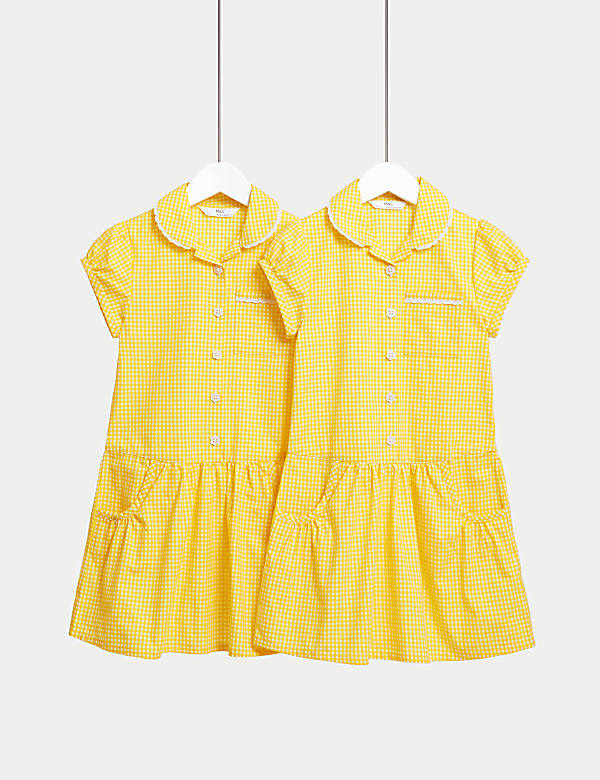 2pk Girls' Cotton Rich Gingham School Dresses (2-14 Yrs) - AT