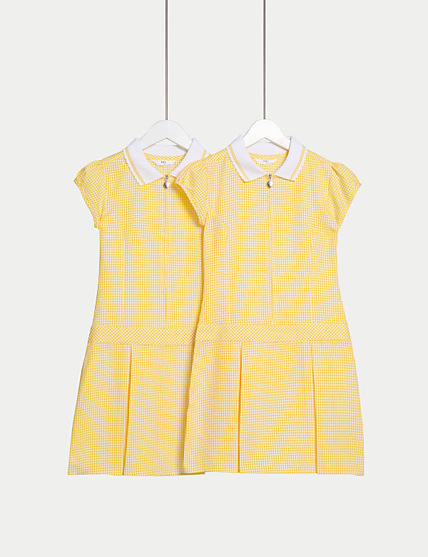 מארז 2 שמלות יומיום לילדות מבד משבצות עשיר בכותנה (2-‏14 שנים) - IL