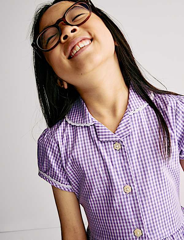 Kleid für die Schule aus reiner Baumwolle mit Gingham-Muster (2–14 Jahre) - AT