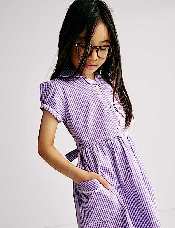 Kleid für die Schule aus reiner Baumwolle mit Gingham-Muster (2–14 Jahre) - AT