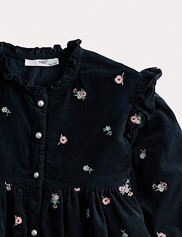 Pure Cotton Embroidered Corduroy Dress (1-8 Yrs)