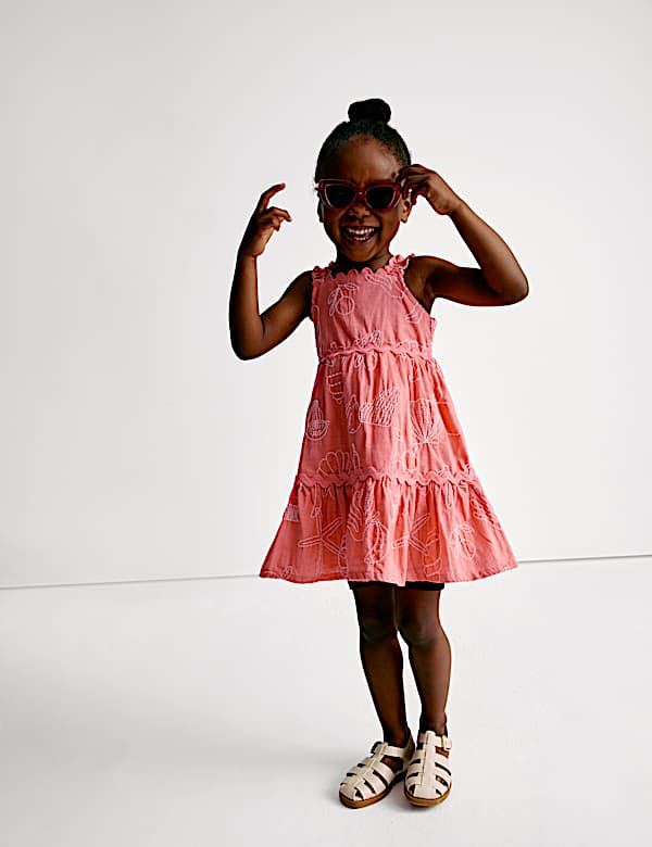 Robe 100 % coton à broderie coquillage (du 2 au 8 ans) - CA