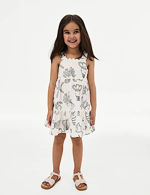 Pure Cotton Shell Embroidery Dress (2-8 Yrs) - RO