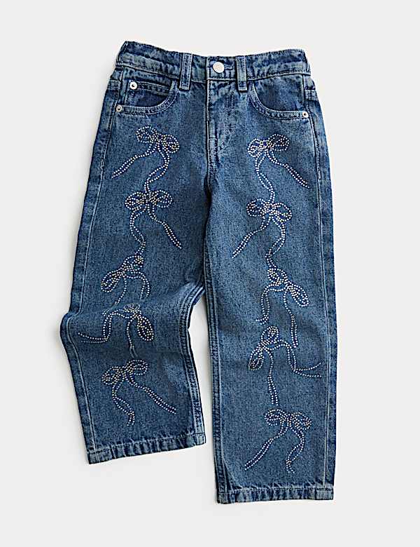 Pure Cotton Denim Diamanté Bow Jeans (2-8 Yrs) - BE
