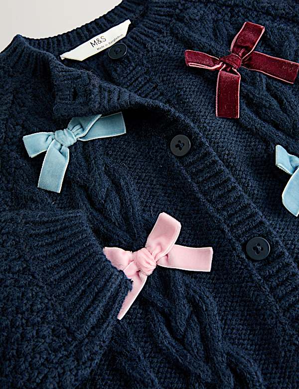 Bow Appliqué Cable Knit Cardigan (2-8 Yrs)
