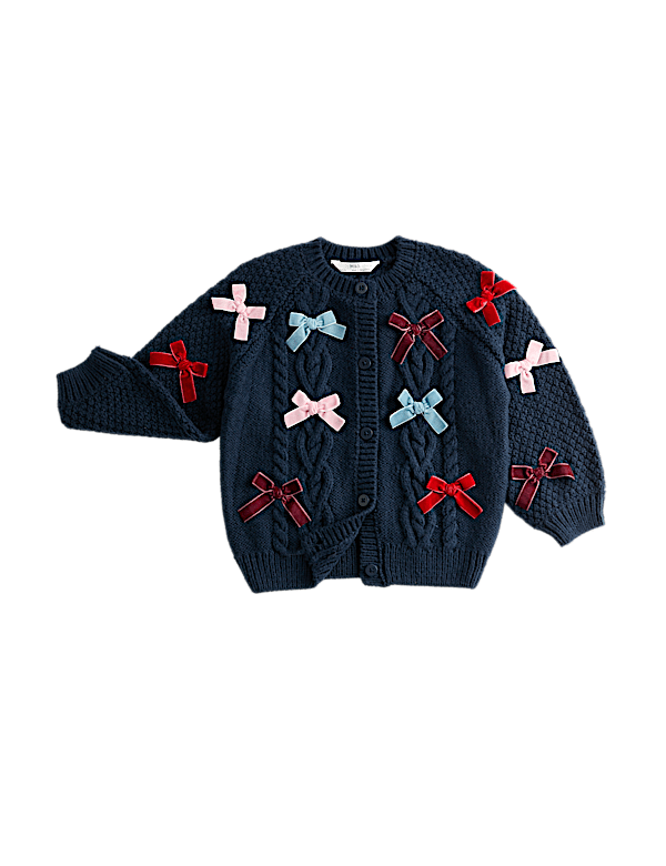 Bow Appliqué Cable Knit Cardigan (2-8 Yrs)