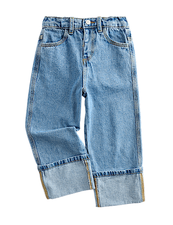 Pure Cotton Denim Turn Up Jeans (2-10 Yrs)