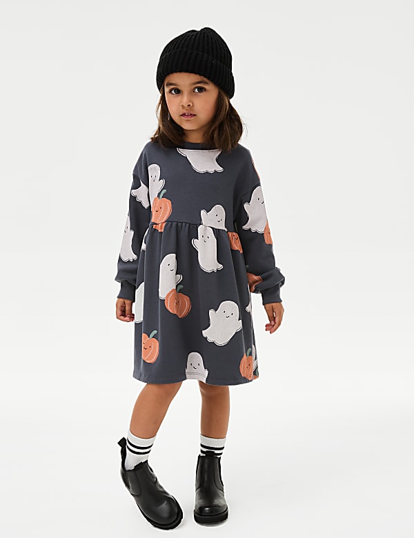 Cotton Rich Ghost and Pumpkin Dress (2-8 Yrs)