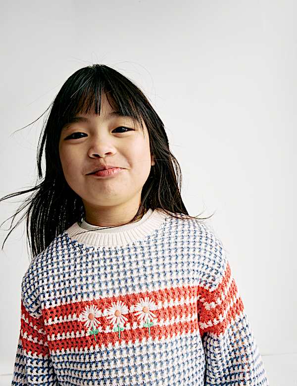 Pull 100&nbsp;% coton à rayures et motif à fleurs brodé (du 2 au 8&nbsp;ans) - CA