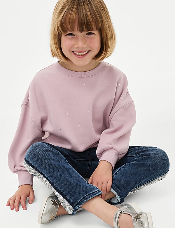 Cotton Rich Diamante Sweatshirt (2-8 Yrs) - ID