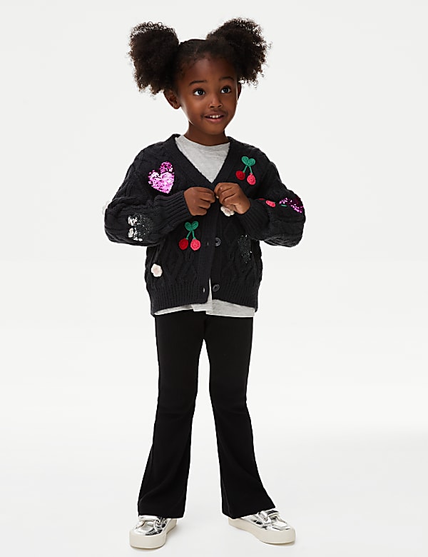 Embroidered Sequin Heart Cherry Cardigan (2-8 Yrs) - KR