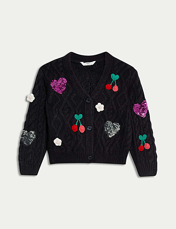 Embroidered Sequin Heart Cherry Cardigan (2-8 Yrs) - KR