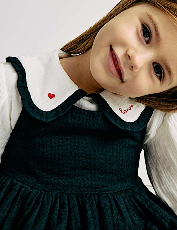 2pc Pure Cotton Collared Pinafore Dress Outfit (2-10 Yrs) - GR