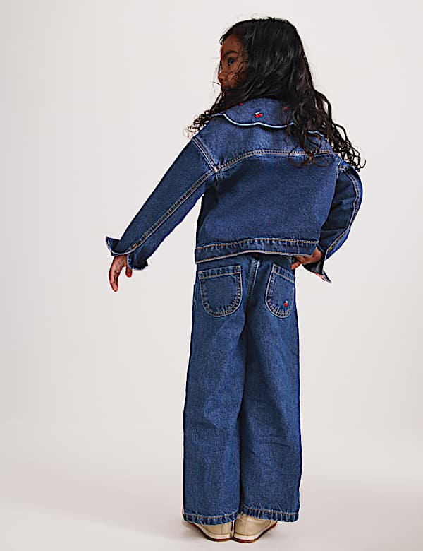 חולצת ז'קט ג'ינס עם צווארון ורקמת דובדבנים (2-&rlm;10 שנים) - IL