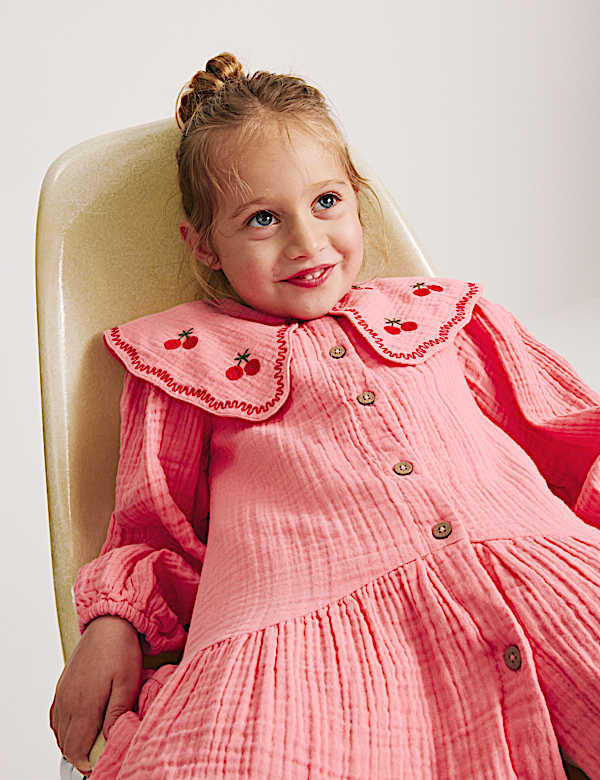 Pure Cotton Embroidered Collar Dress (1-8 Yrs)