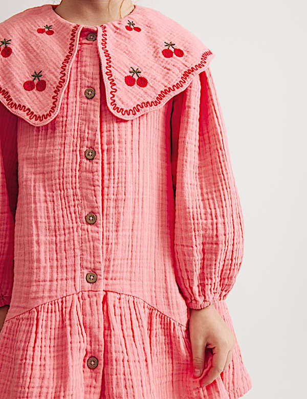 Pure Cotton Embroidered Collar Dress (1-8 Yrs)