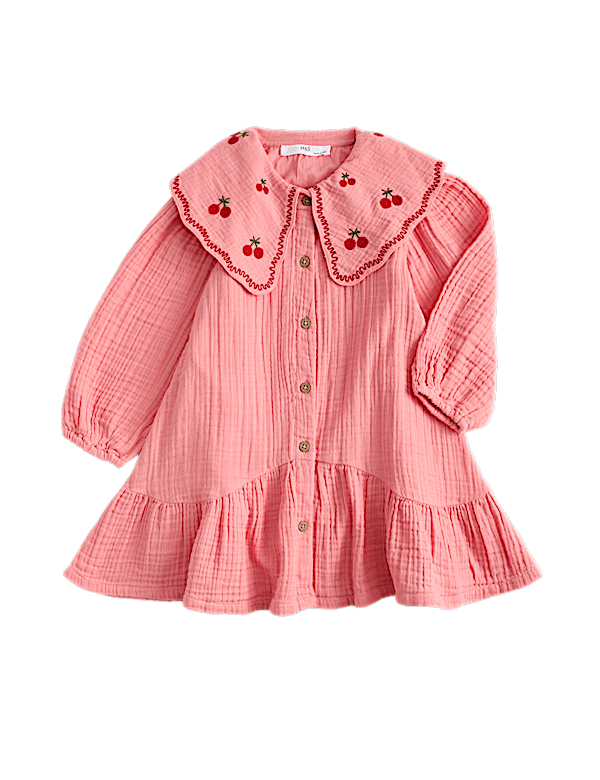 Pure Cotton Embroidered Collar Dress (1-8 Yrs)