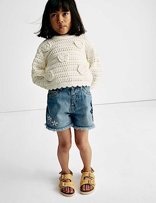 Strickpullover aus reiner Baumwolle mit Blumenmuster (2–8 J.) - AT