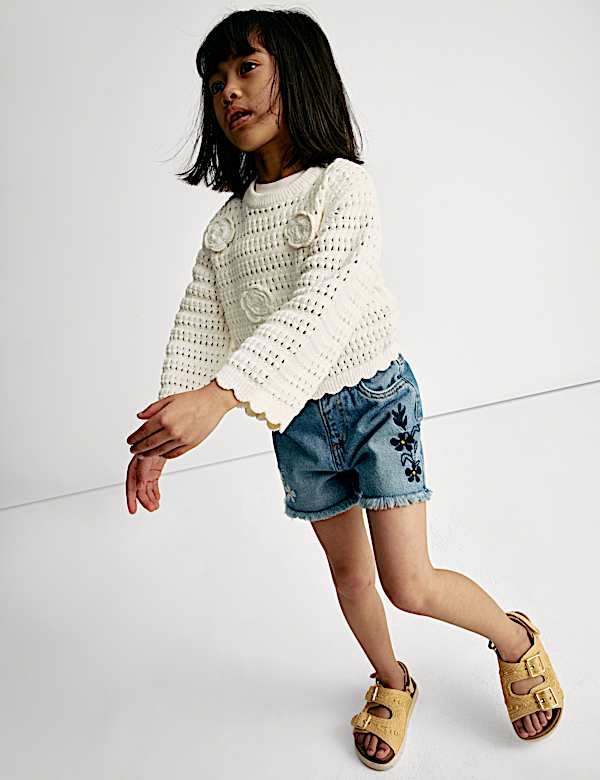 Strickpullover aus reiner Baumwolle mit Blumenmuster (2–8 J.) - AT