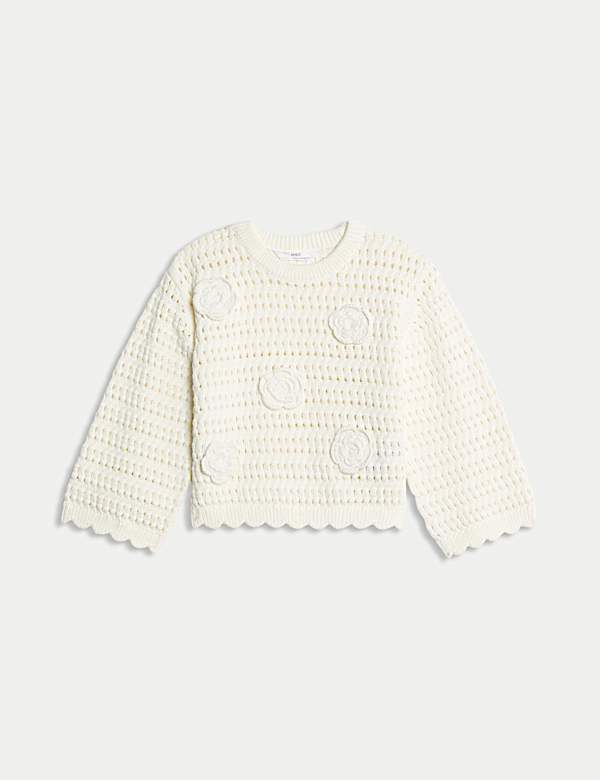 Strickpullover aus reiner Baumwolle mit Blumenmuster (2–8 J.) - AT