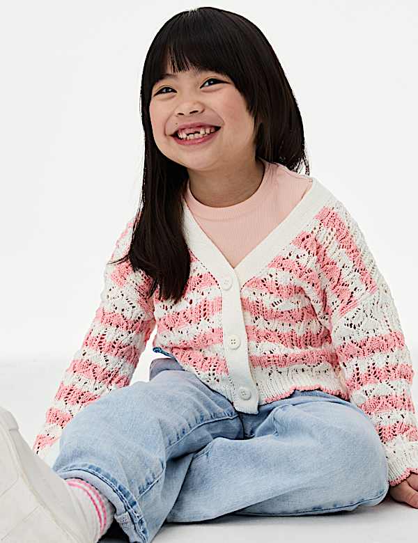 Cotton Blend Striped Cardigan (2-8 Yrs) - JP