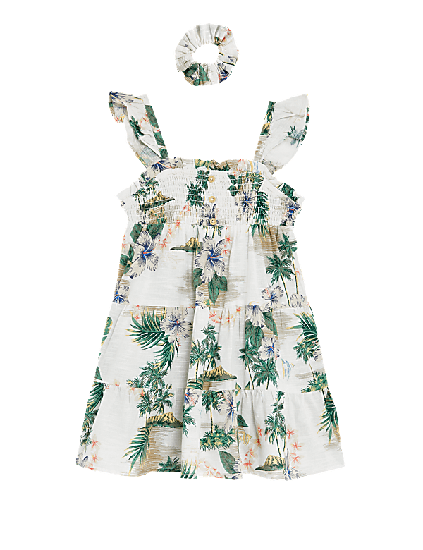 Pure Cotton Hawaiian Dress with Scrunchie (2-8 Yrs)