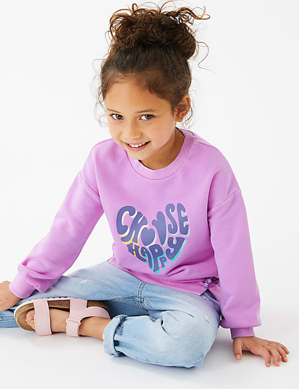 Cotton Rich Choose Happy Slogan Sweatshirt (2-7 Yrs)