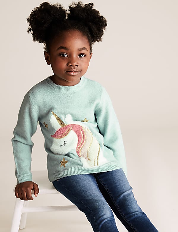Knitted Unicorn Sequin Jumper 2 7 Yrs PINK Jumpers M S US
