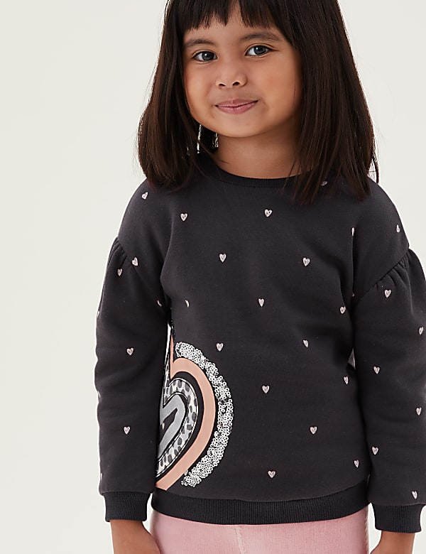 Cotton Rich Heart Print Sweatshirt (2-7 Yrs)