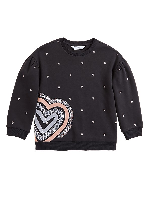 Cotton Rich Heart Print Sweatshirt (2-7 Yrs)