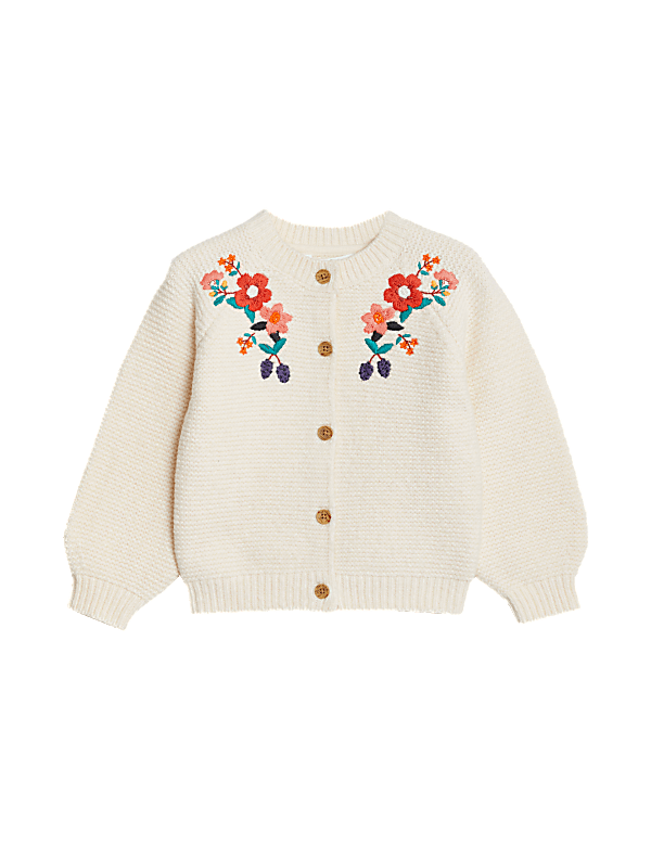 Cotton Rich Flower Embroidered Cardigan (2-8 Yrs)