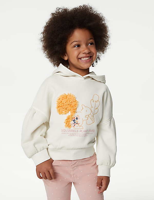 Cotton Rich Squirrel Embroidered Hoodie (2-8 Yrs)