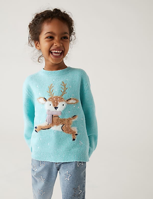 Knitted Reindeer Jumper (2-7 Yrs) - AL