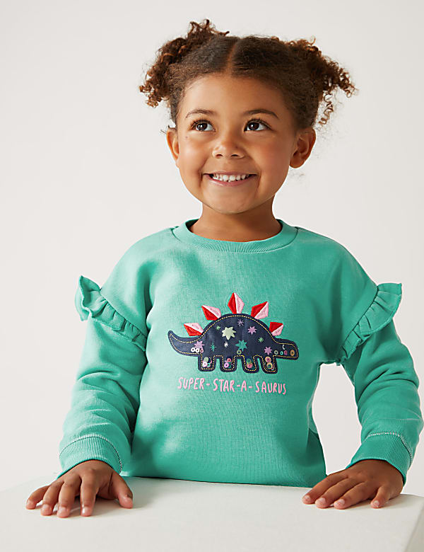 Buy Cotton Rich Sequin Dinosaur Sweatshirt at Marks Spencer