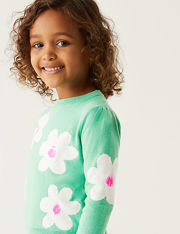 Pure Cotton Knitted Floral Jumper