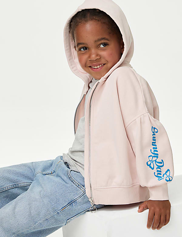 Cotton Rich Zip Slogan Hoodie (2-8 Yrs) - HK