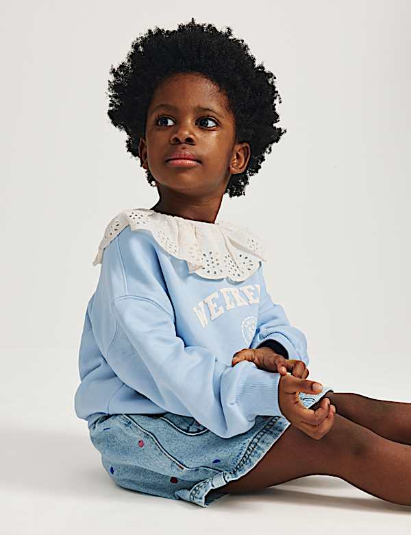 Cotton Rich Broderie Collar Sweatshirt (2-8 Yrs) - IT