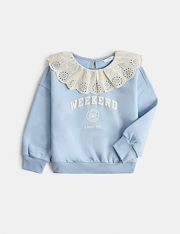 Cotton Rich Broderie Collar Sweatshirt (2-8 Yrs) - IT