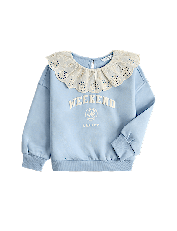 Cotton Rich Broderie Collar Sweatshirt (2-8 Yrs)