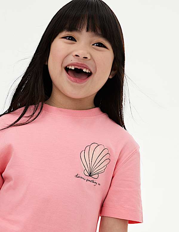 Pure Cotton Shell Slogan T-Shirt (2-8 Yrs) - US