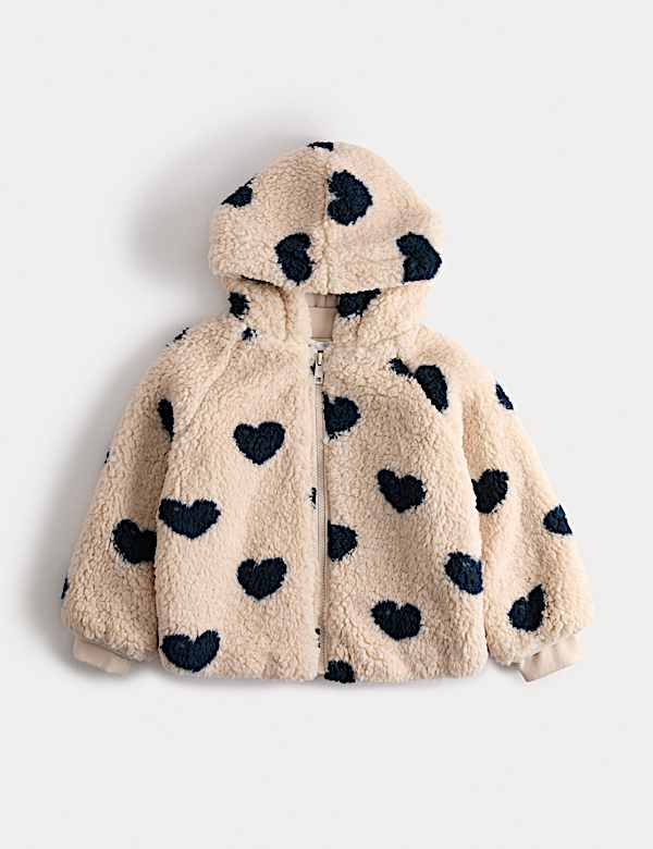 Heart Print Borg Hooded Zip Jacket (2-10 Yrs) - AL