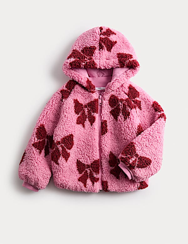 Borg Pink Bow Jacket (2-8 Yrs) - IL