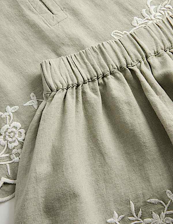 Linen Blend Embroidered Outfit (2-10 Yrs)