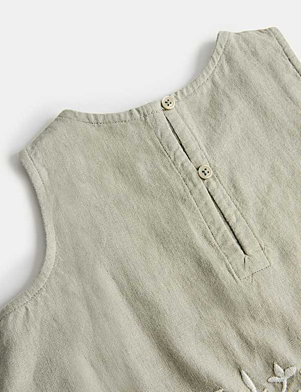 Linen Blend Embroidered Outfit (2-10 Yrs)