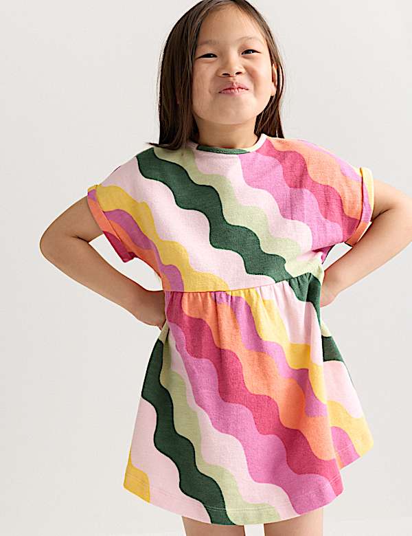 Pure Cotton Striped Dress (2-8 Yrs) - ES