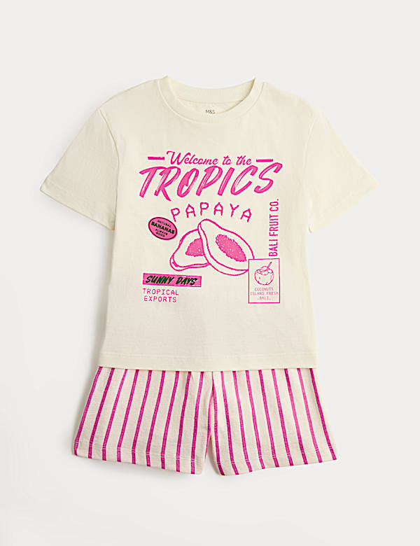 Camiseta y pantalones cortos de algod&oacute;n con estampado de papayas (2-8 a&ntilde;os) - ES