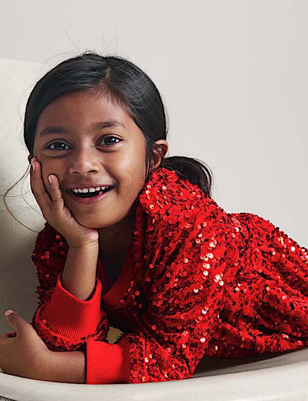 Sequin Round Neck Sweatshirt Dress (2-10 Yrs) - JE
